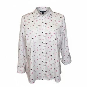 Christopher & Banks White  Button Down Shirt with Heart Design Size LP